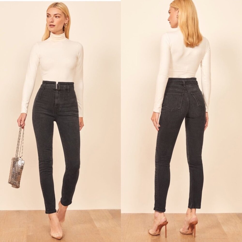 Reformation black Kayo belted high rise jeans